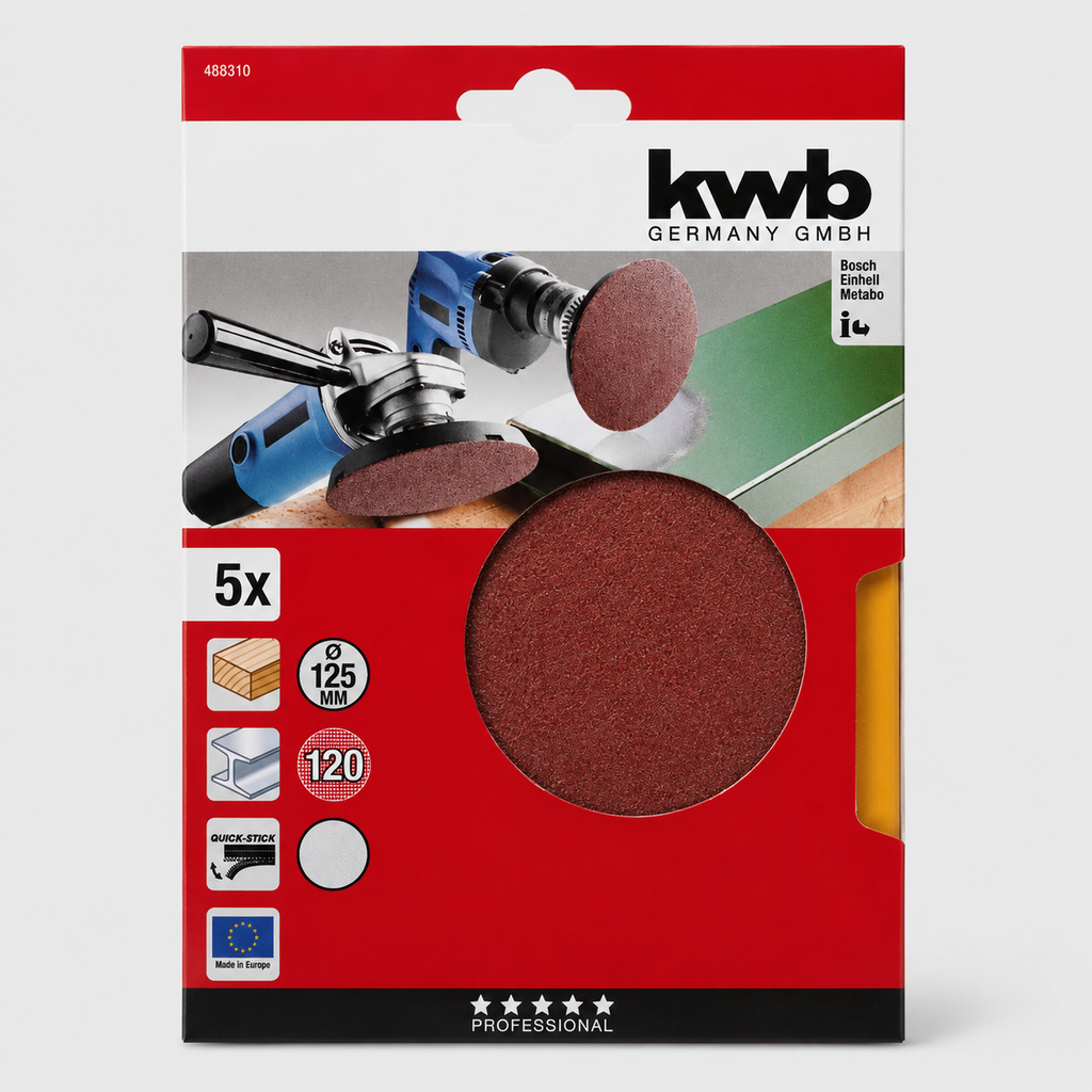 Dischi Abrasivi Quick-Stick per Legno e Metallo Ø 125 mm Grana 120 – Confezione da 5 Pezzi