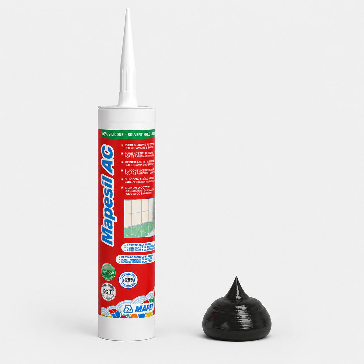 Sigillante Siliconico Acetico Antimuffa ad Alta Elasticità Mapei Mapesil AC - 120 Nero