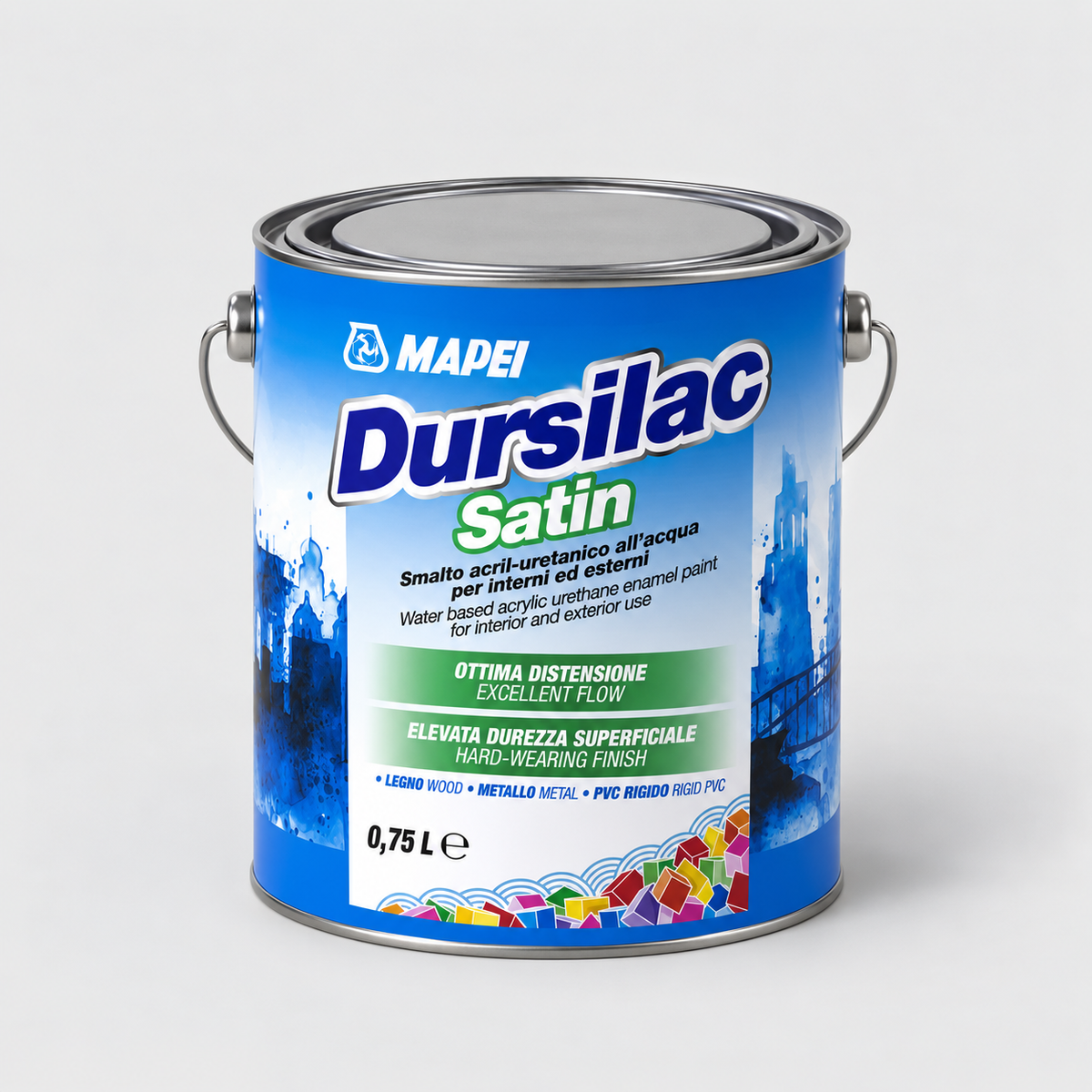 Smalto Acril-Uretanico all’Acqua Satinato Dursilac Satin - Mapei 0,75Litri Bianco