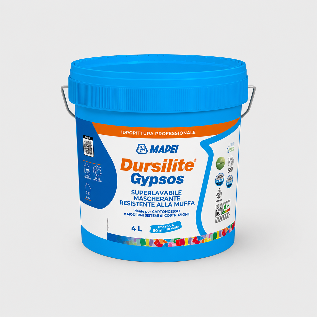 Pittura murale per cartongesso Mapei DURSILITE GYPSOS 4Litri