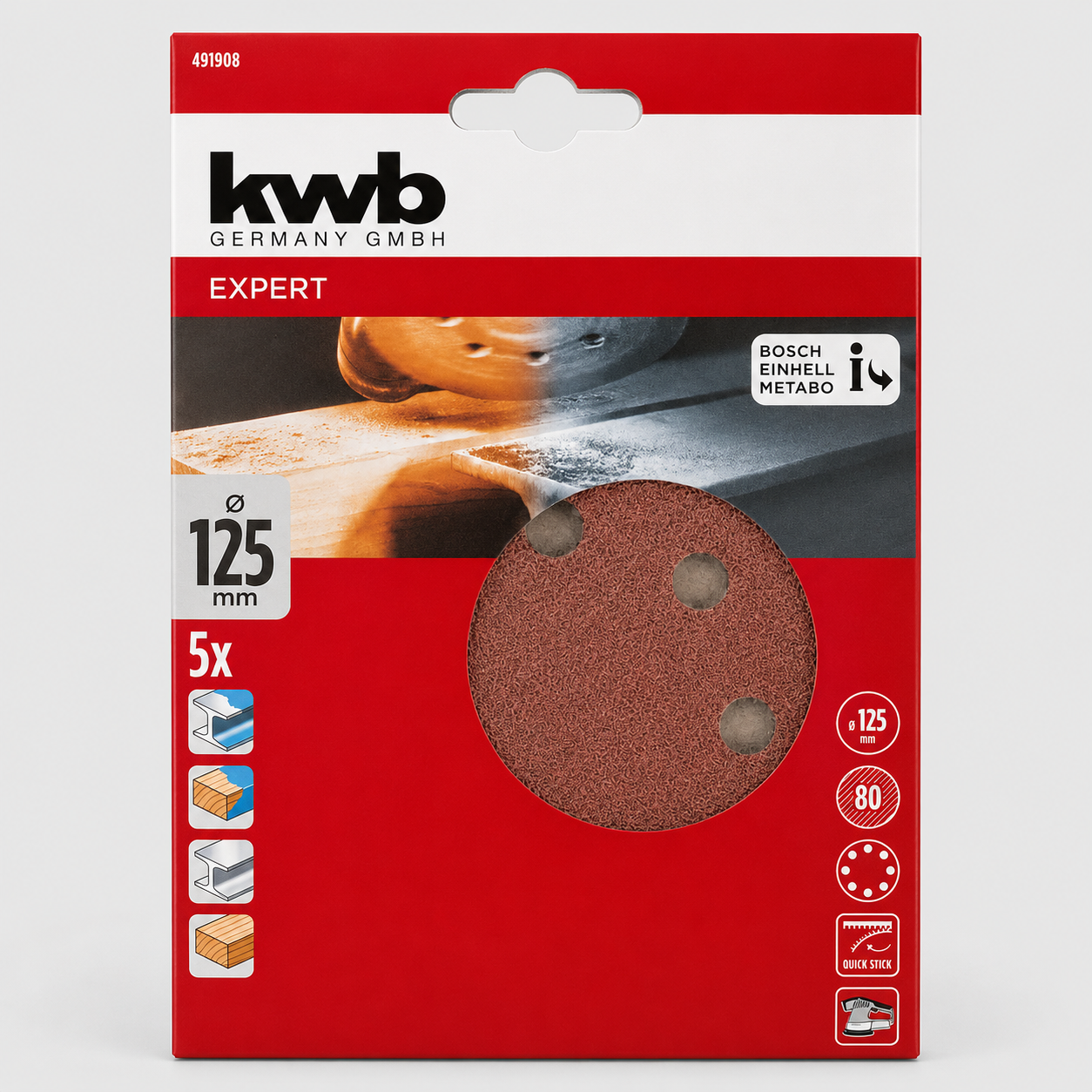 Dischi Abrasivi Quick-Stick Ø 125 mm Grana 80 – Confezione da 5 Pezzi