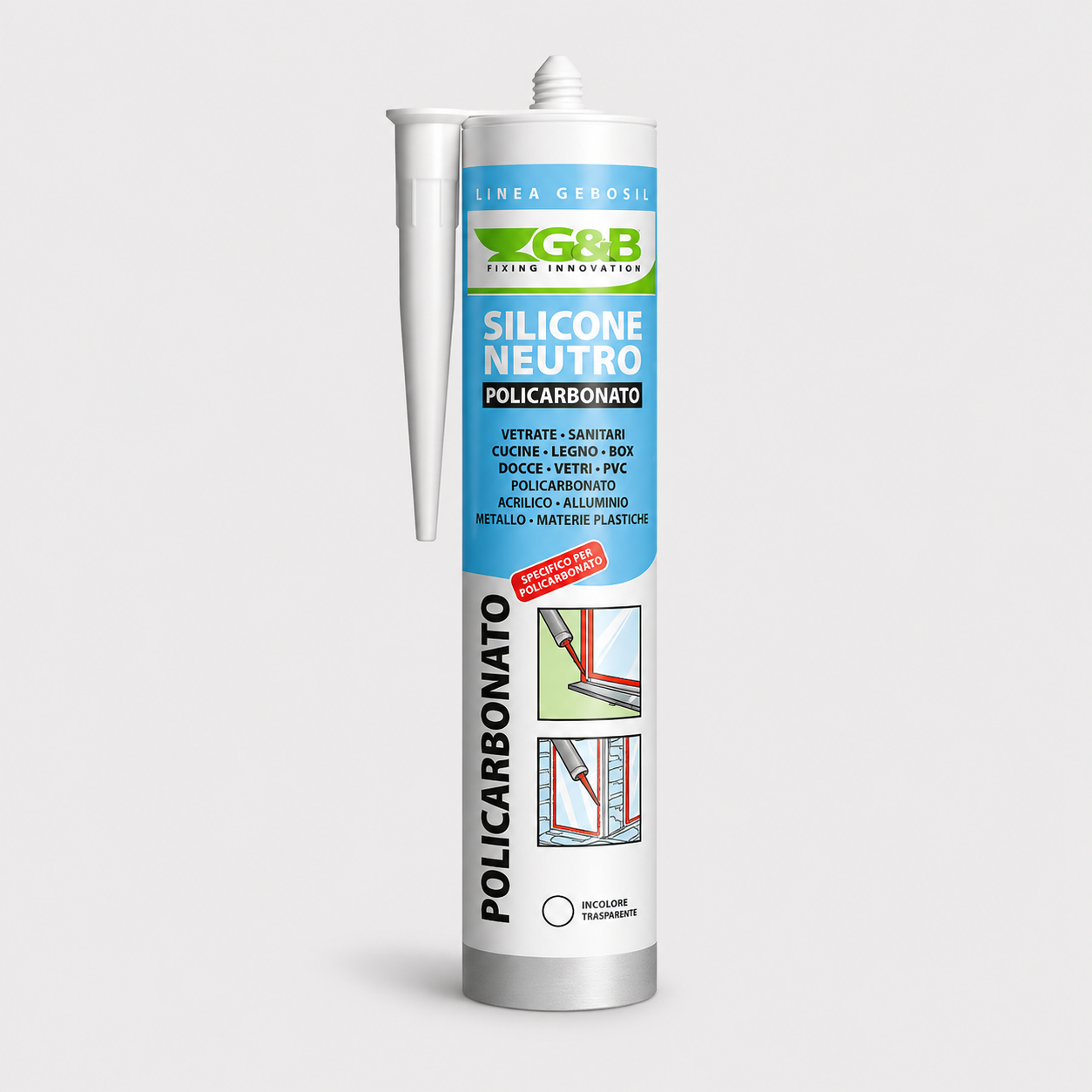 Sigillante Speciale Professionale GEBOSIL SILICONE NEUTRO POLICARBONATO
