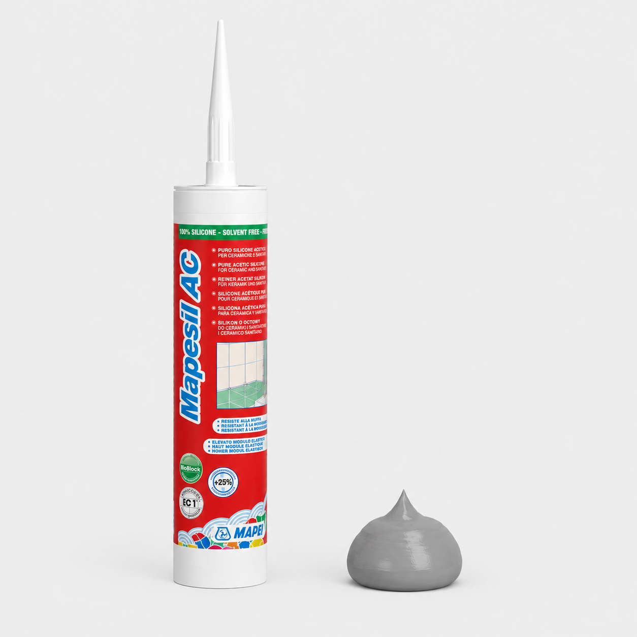Sigillante Siliconico Acetico Antimuffa ad Alta Elasticità Mapei Mapesil AC - 112 Grigio medio