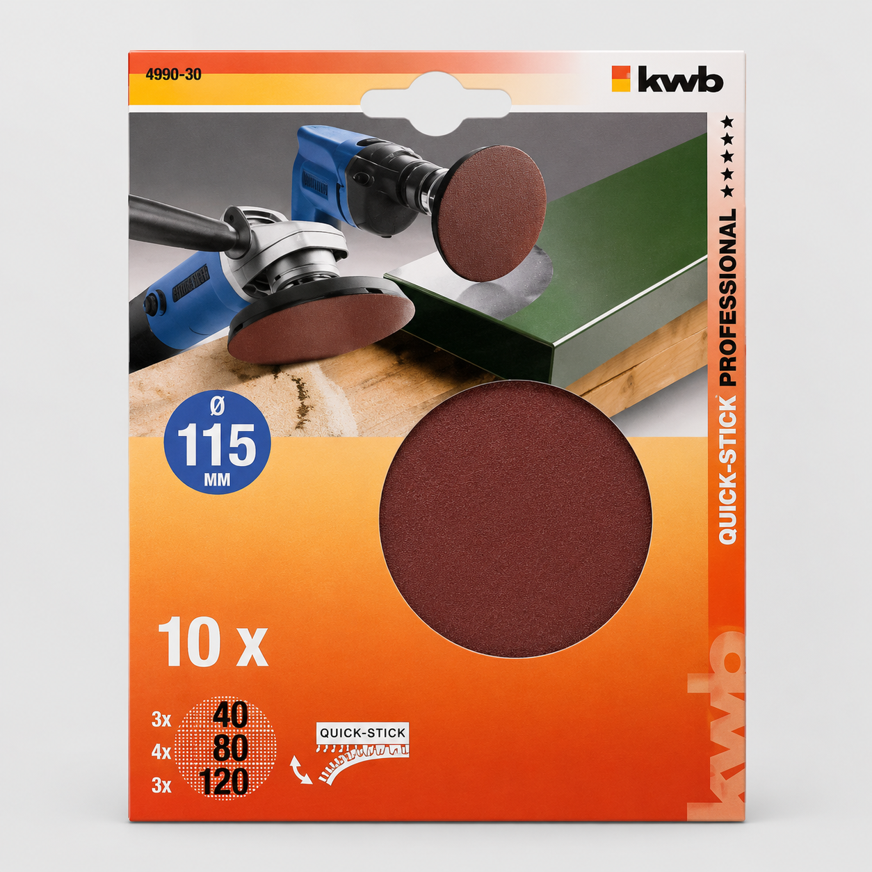 Set Dischi Abrasivi Quick-Stick Ø 115 mm – 10 Pezzi Assortiti per Legno e Metallo